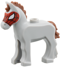 LEGO® Minifigur Pferd, Baby-Fohlen mit rotbrauner Mähne und Schweif und rotem Spinnennetz-Muster (Marvel – Widow) 82445pb05