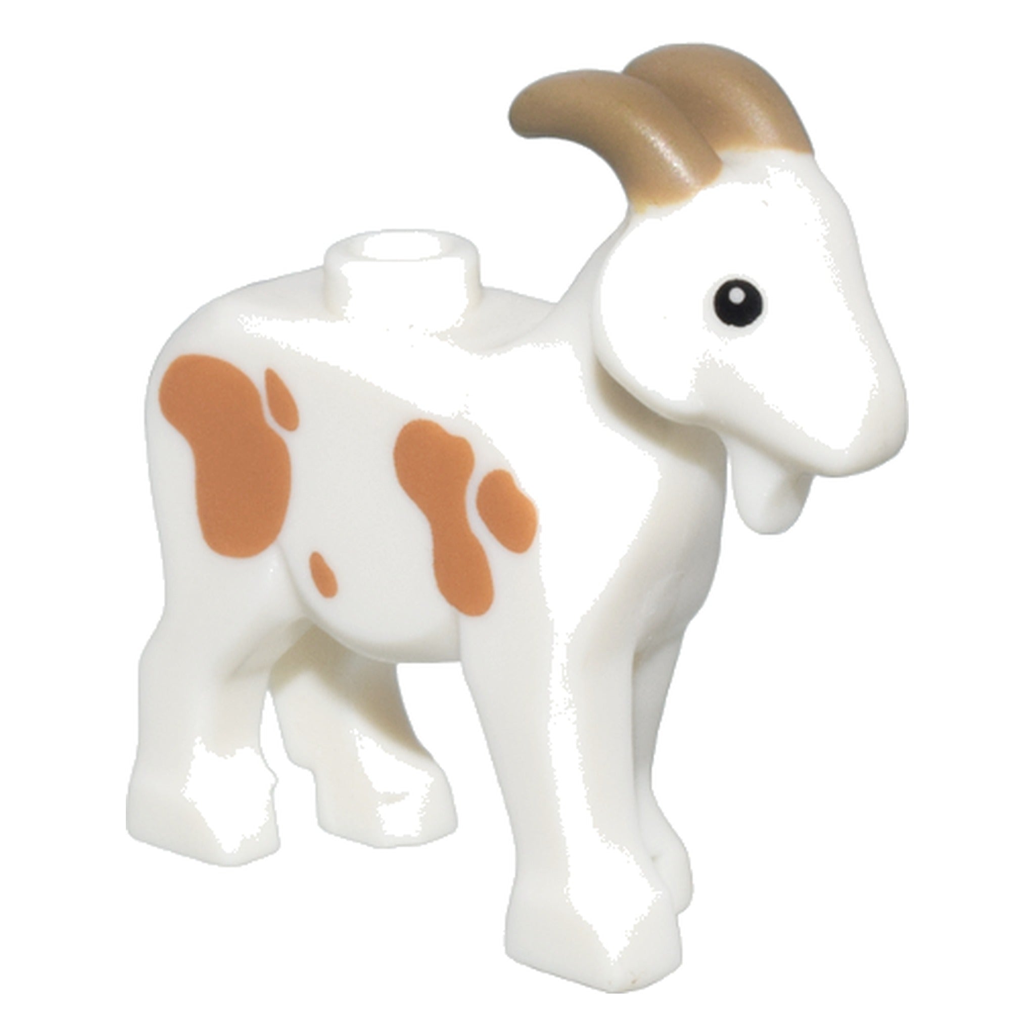 LEGO® Minifigure Goat with Black Eyes, Dark Tan Horns and Medium Nougat Spots Pattern 95341pb01