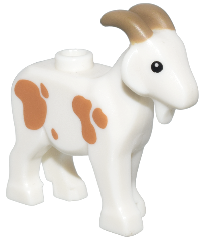 LEGO® Minifigur Goat with Black Eyes, Dark Tan Horns and Medium Nougat Spots Pattern 95341pb01