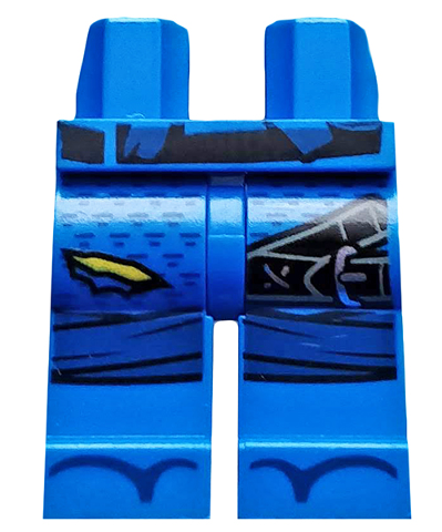 LEGO® Hips and Legs with Black Belt, Torn Pants Right, Belts Left, Knee Wrappings and Sandals Pattern 970c00pb0857 blau