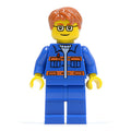 LEGO® Minifigur Blue Jacket with Pockets and Orange Stripes, Blue Legs, Dark Orange Short Tousled Hair, Brown Eyebrows, Glasses cty0140 – Neu