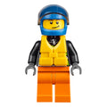 LEGO® Minifigur Xtreme Powerboat Driver, Male, Brown Dimple, Black Racing Jacket, Orange Legs, Blue Standard Helmet, Yellow Life Jacket cty0542 – Gebr.