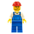 LEGO® Minifigur Overalls Blue over V-Neck Shirt, Blue Legs, Red Construction Helmet, Crooked Smile and Scar cty0555 – Gebr.
