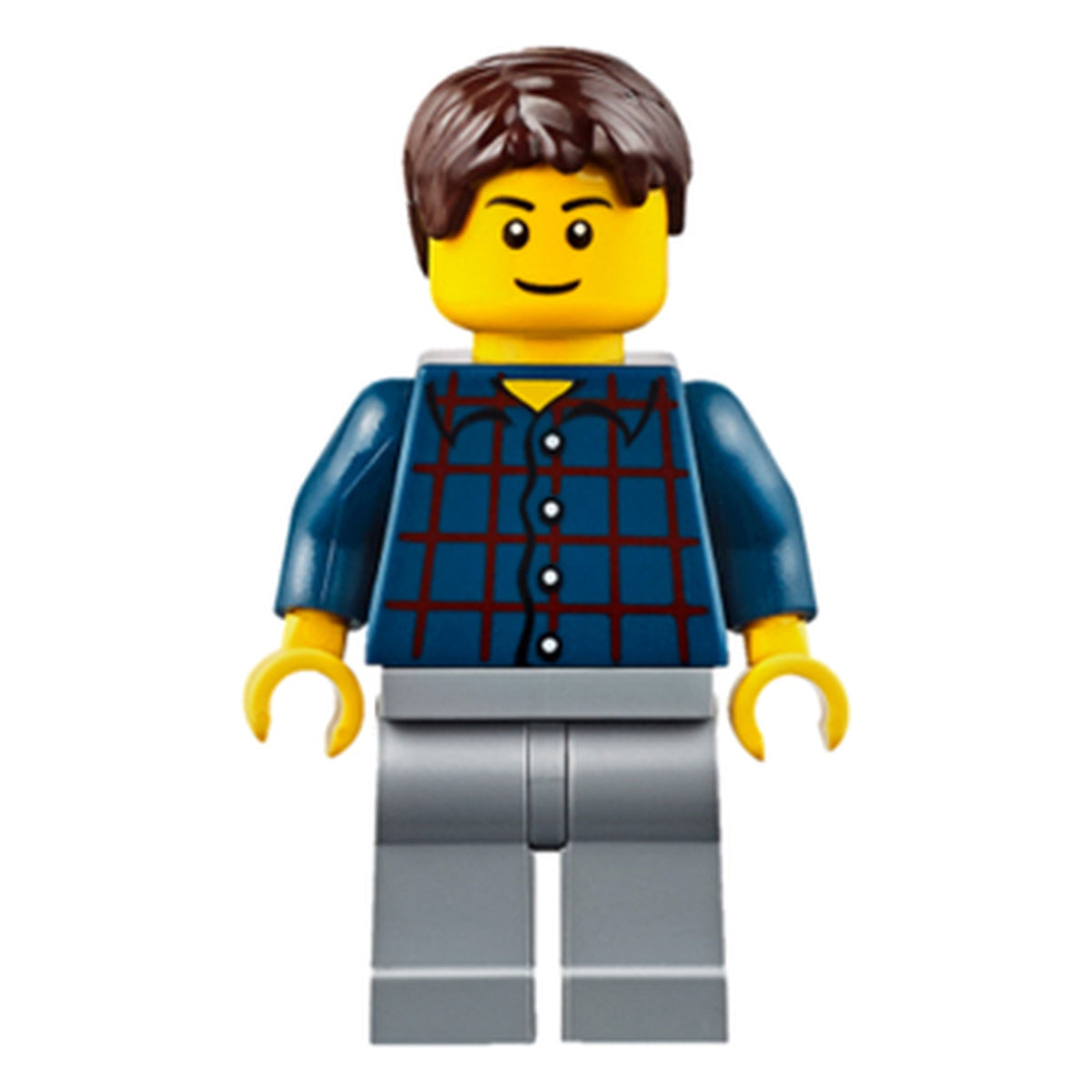 LEGO® Minifigur Plaid Button Shirt, Light Bluish Gray Legs, Dark Brown Short Tousled Hair cty0625 – Neu