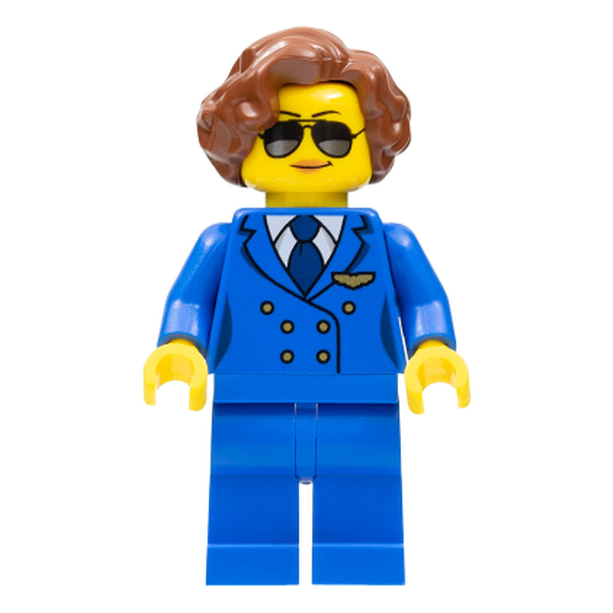 LEGO® Minifigur Pilot, Female, Short Reddish Brown Hair, Blue Airline Uniform cty0947 – Gebr.