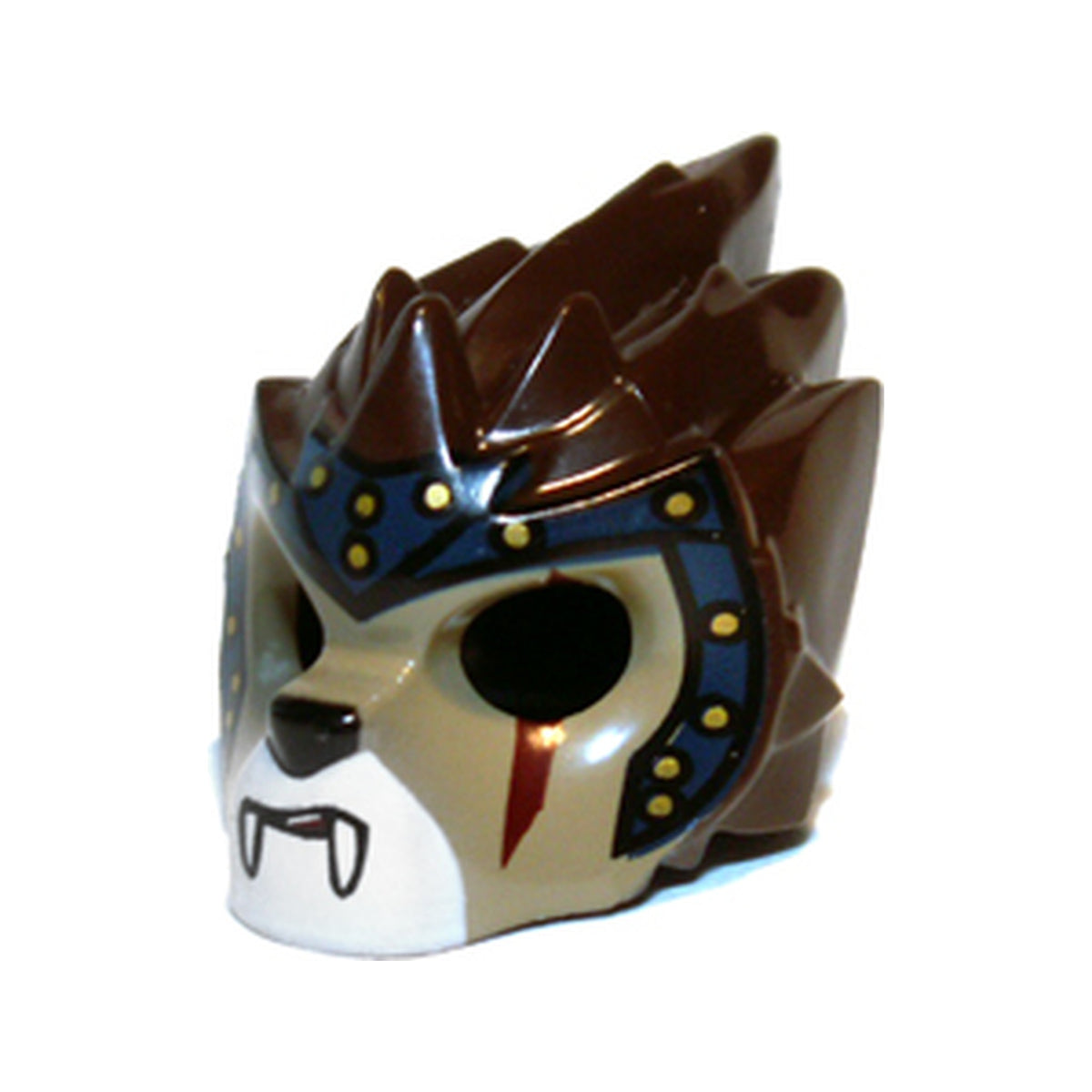 LEGO® Minifigure, Headgear Mask Lion with Dark Tan Face, Dark Red Scar and Dark Blue Headpiece with Gold Circles Pattern 11129pb03 dunkelbraun