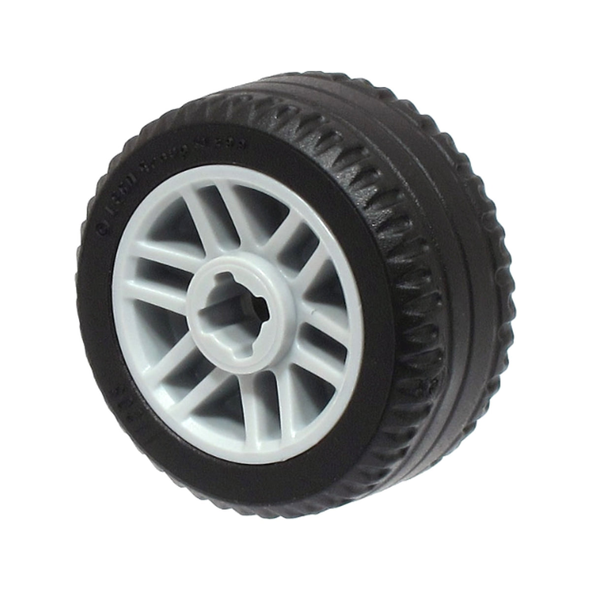 LEGO® Wheel 14mm D. x 9.9mm with Center Groove, Fake Bolts and 6 Double Spokes with Black Tire 21 X 9.9 (11208 / 11209) 11208c01 hellgrau