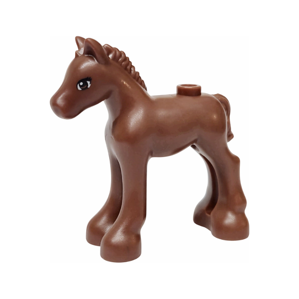 LEGO® Horse, Mini Doll Style, Baby Foal with Reddish Brown and White Eyes and Black Triple Eyelashes Pattern 11241pb04 braun