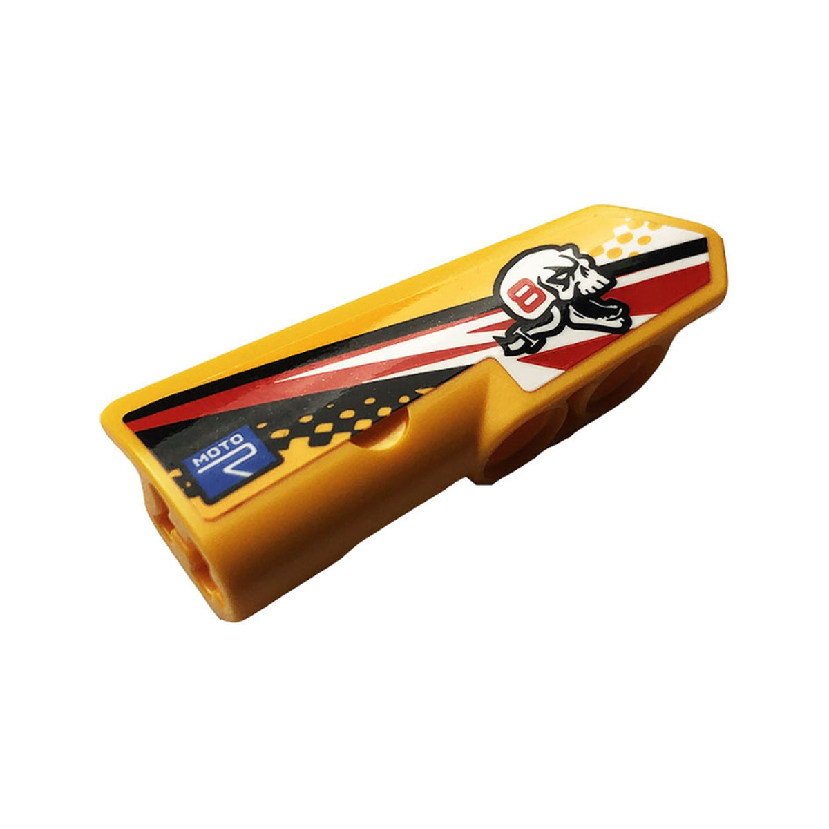 LEGO® Technic, Panel Fairing #22 Very Small Smooth, Side A with Skull, Number 8 and 'MOTOR' Pattern (Sticker) - Set 42101 11947pb041 hellorange