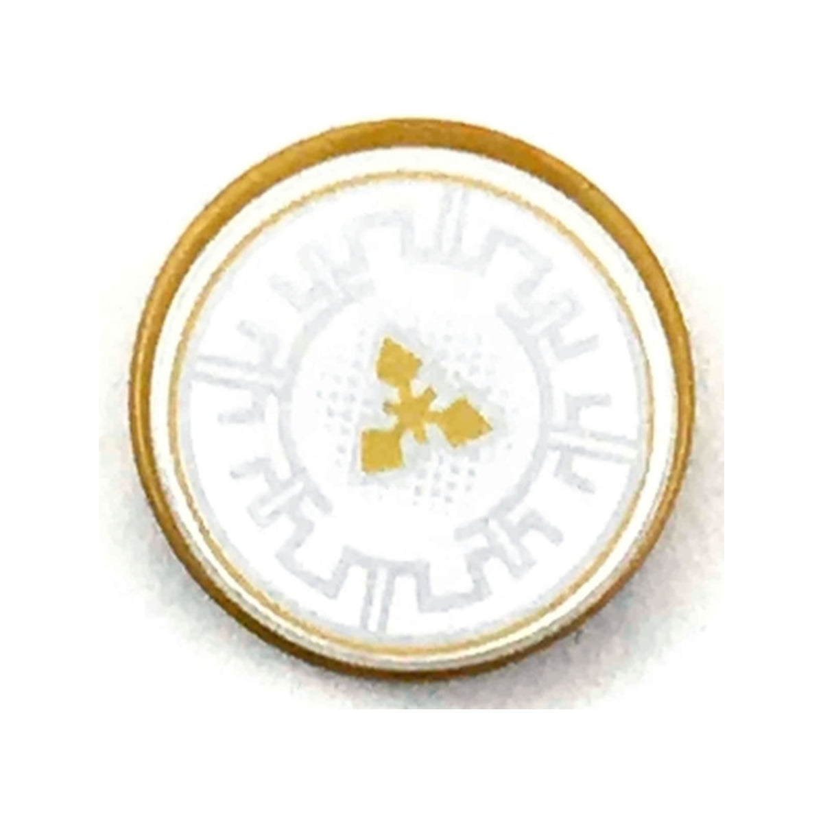 LEGO® Tile, Round 2 x 2 with Bottom Stud Holder with Silver Crenelations and Gold Throwing Star Pattern 14769pb0217 perlgold