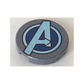 LEGO® Tile, Round 2 x 2 with Bottom Stud Holder with Dark Blue and Metallic Light Blue Avengers Logo Pattern 14769pb0259 dunkelgrau