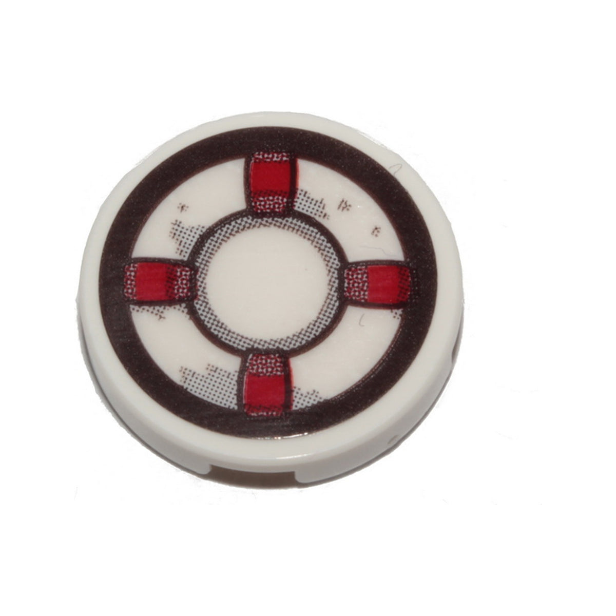 LEGO® Tile, Round 2 x 2 with Bottom Stud Holder with Dark Red and White Life Preserver, Gray Stains Pattern (Sticker) - Set 70419 14769pb0287 weiss