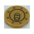 LEGO® Tile, Round 2 x 2 with Bottom Stud Holder with Black Circles (Fuel Cap) Pattern 14769pb0478 perlgold