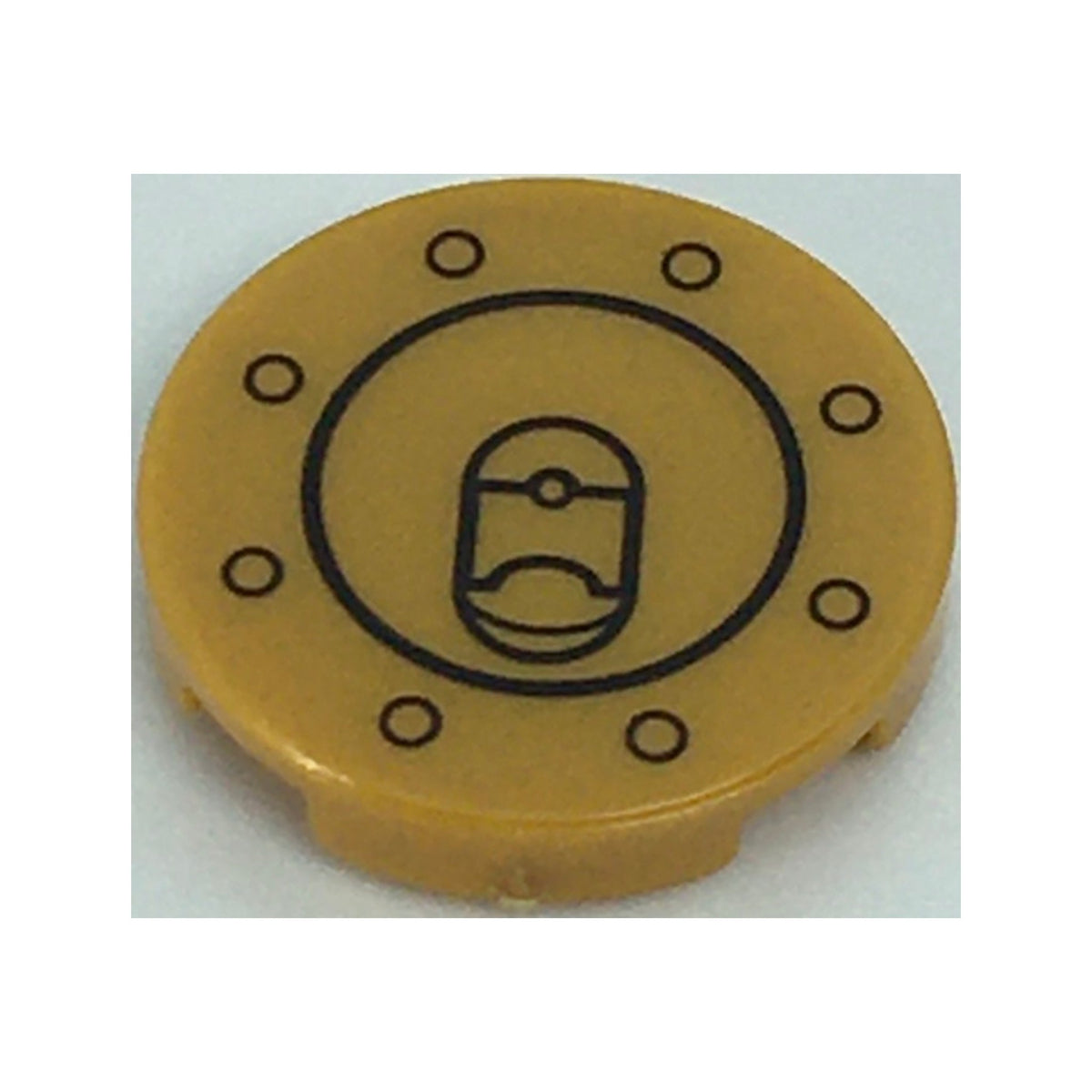 LEGO® Tile, Round 2 x 2 with Bottom Stud Holder with Black Circles (Fuel Cap) Pattern 14769pb0478 perlgold