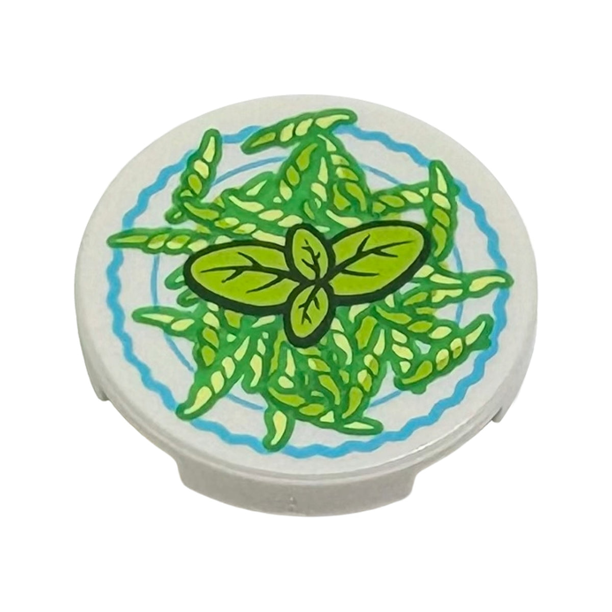 LEGO® Tile, Round 2 x 2 with Bottom Stud Holder with Dish with Green and Bright Light Yellow Pasta and Lime Basil Leaves Pattern 14769pb0745 weiss