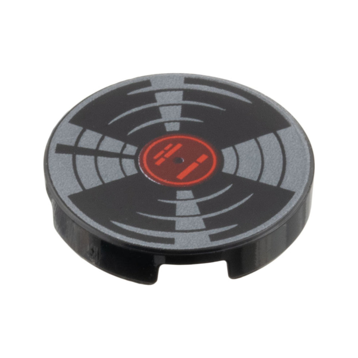 LEGO® Tile, Round 2 x 2 with Bottom Stud Holder with Vinyl Record with Red and Dark Red Label and Dark Silver Highlights Pattern 14769pb0787 schwarz