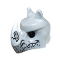 LEGO® Minifigure, Headgear Mask Rhinoceros with Fangs, Stubble and Cracked White Horn Pattern 15067pb01 hellgrau