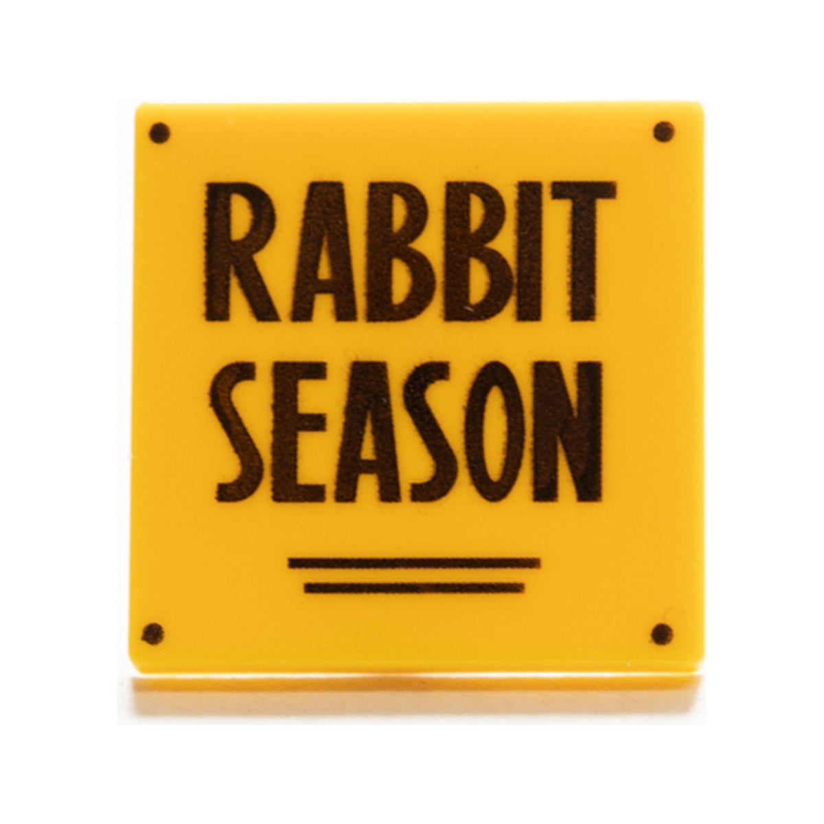 LEGO® Road Sign 2 x 2 Square with Open O Clip with 'RABBIT SEASON' Pattern 15210pb099 gelb
