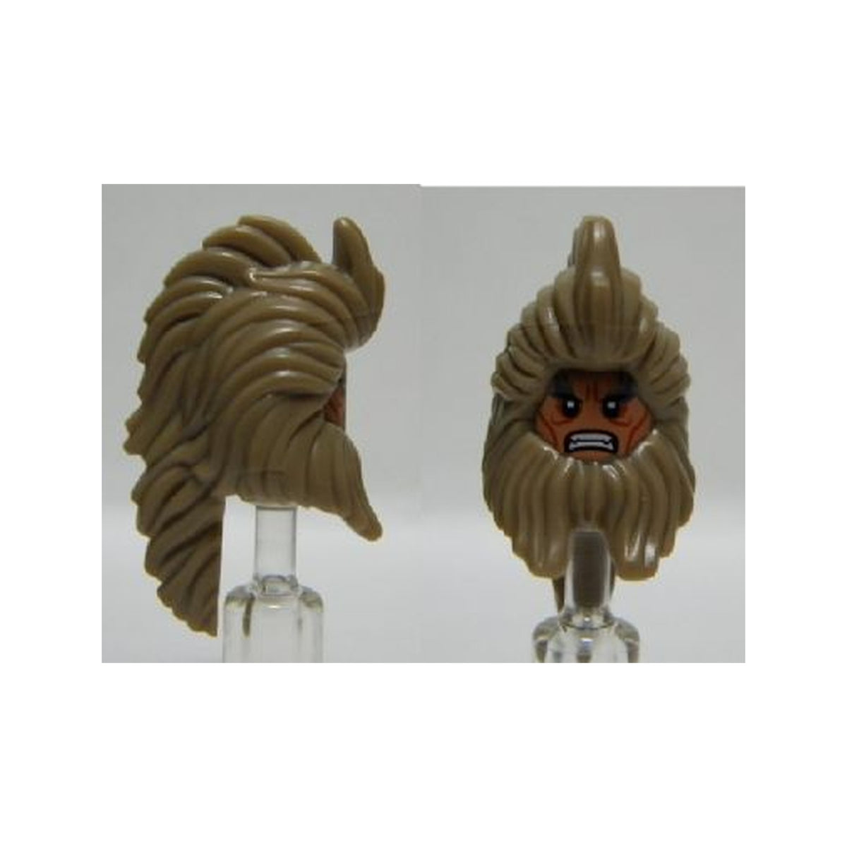 LEGO® Minifigure, Head, Modified Beorn with Beard and Long Hair, Nougat Face with White Pupils and Bared Teeth Pattern 15485pb01 dunkelbeige