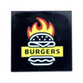 LEGO® Tile 4 x 4 with Red and Yellow Flames, White Burger Outline and 'BURGERS' Pattern 1751pb012 schwarz