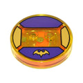 LEGO® Dimensions Toy Tag 4 x 4 x 2/3 with 2 Studs and Trans-Orange Bottom with Yellow Bat Batman Logo on Dark Purple Background Pattern (Batgirl) 18605c02pb22 transparent gelb