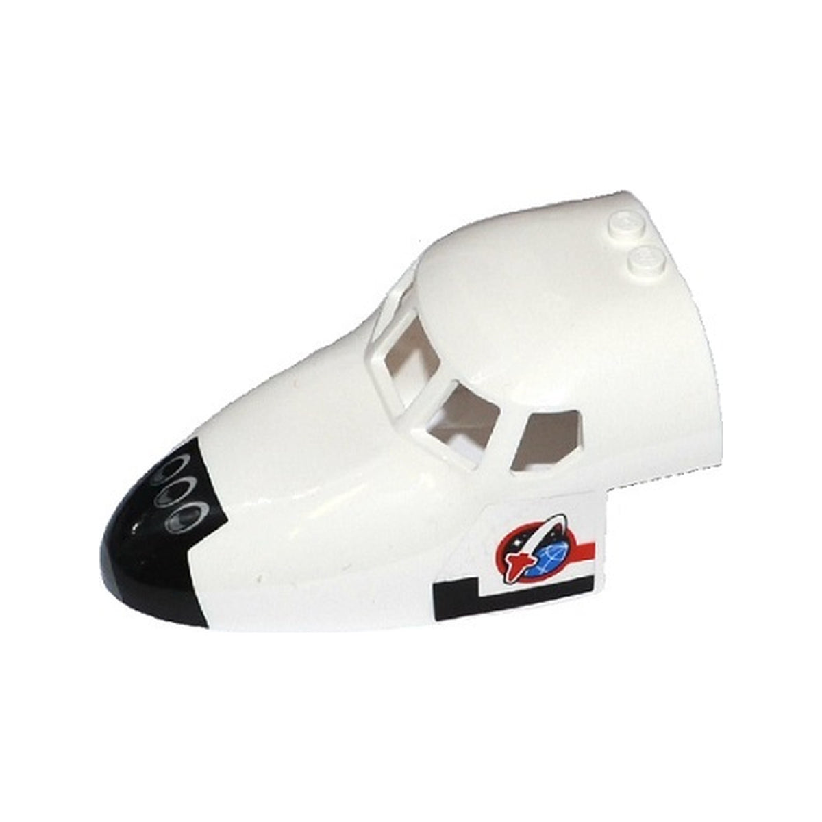 LEGO® Aircraft Fuselage Forward Top Curved 6 x 10 x 4 with 5 Window Panes with Shuttle Nose Pattern and Space Logo on Transparent Background on Both Sides (Stickers) - Set 60078 18907pb03 weiss