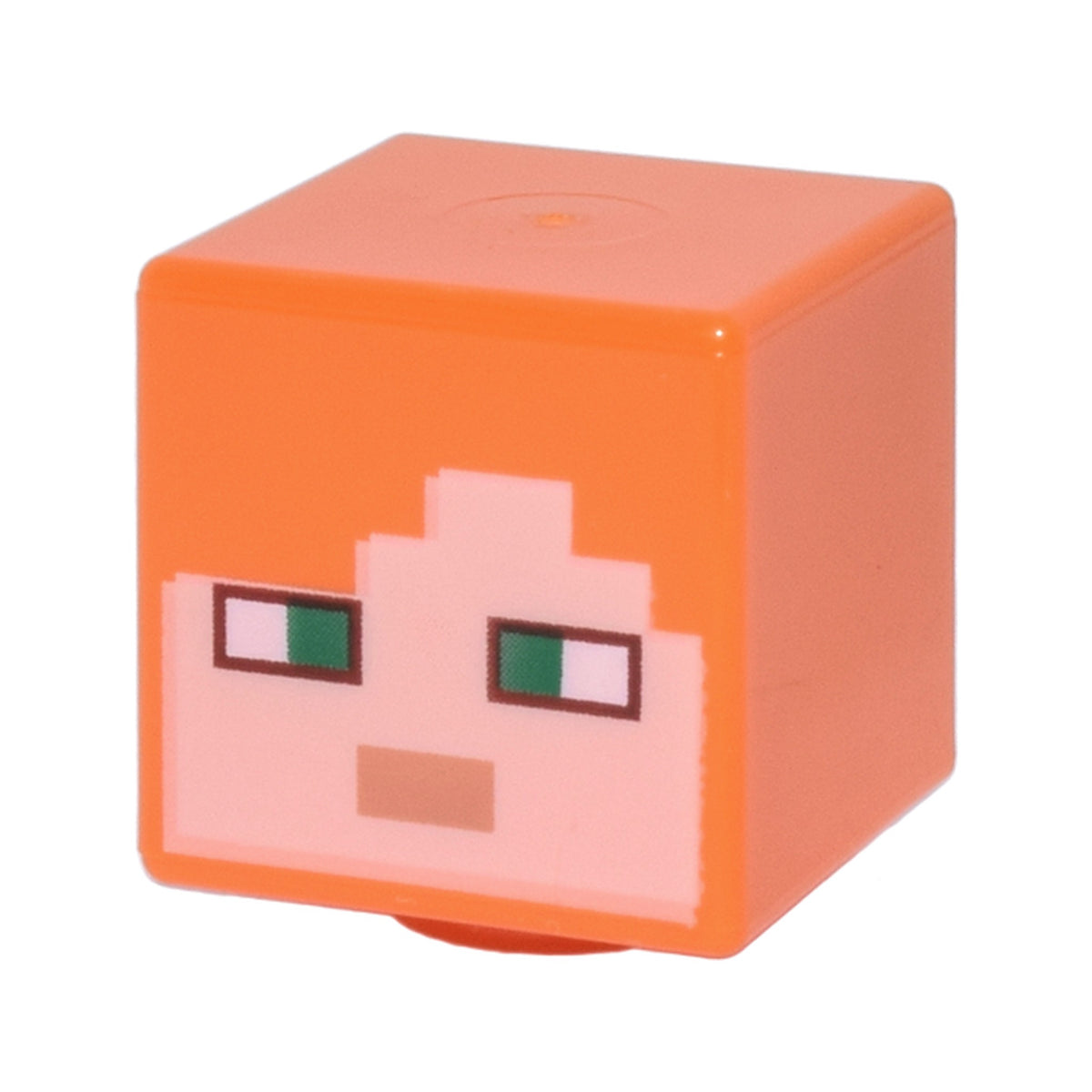 LEGO® Minifigure, Head, Modified Cube with Pixelated Light Nougat Face, Green Eyes, and Nougat Mouth Pattern (Minecraft Alex) 19729pb009 orange