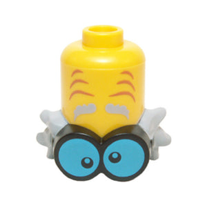 LEGO® Minifigure, Headgear Extended Head with Eyebrows and Wrinkles, Black and Blue Goggles and Messy Light Bluish Gray Hair Pattern 20603pb01