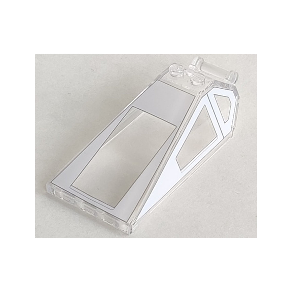 LEGO® Windscreen 8 x 4 x 2 with 2 Studs and Bar Handle with White Cockpit Window Frames, Short Side Windows Pattern 21849pb02 transparent
