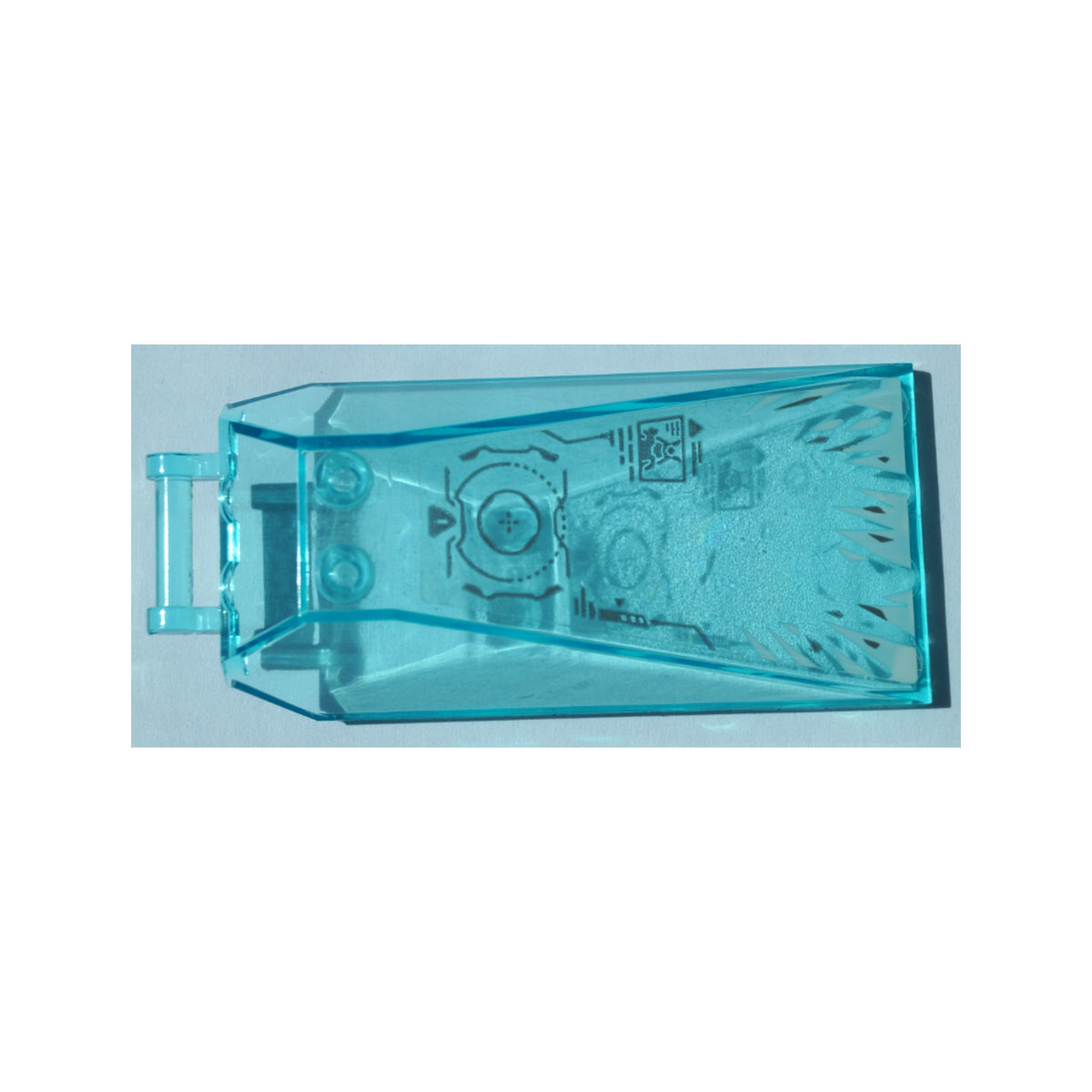 LEGO® Windscreen 8 x 4 x 2 with 2 Studs and Bar Handle with Silver Head-Up Display (HUD) and White Ice Pattern (Sticker) - Set 70673 21849pb07 transparent hellblau