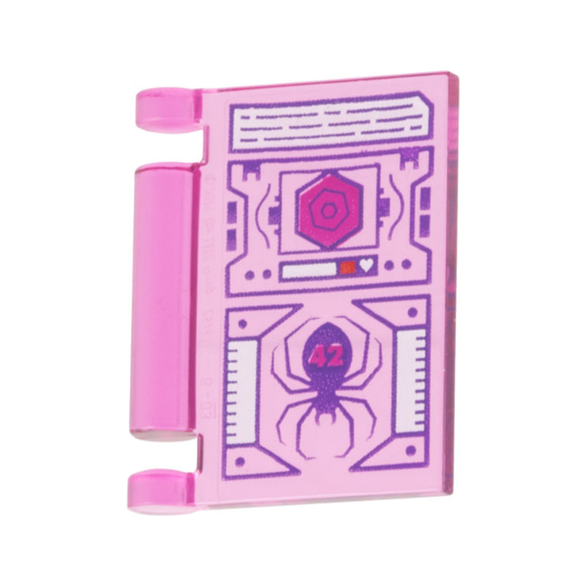 LEGO® Minifigure, Utensil Book Cover with Tablet Screen, Dark Purple Spider and Lines, Magenta '42' and Hexagon, White Trim Pattern 24093pb101 transparent dunkelrosa