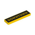 LEGO® Tile 1 x 4 with 'DOWNTOWN' on Black Background Pattern 2431pb0877 gelb