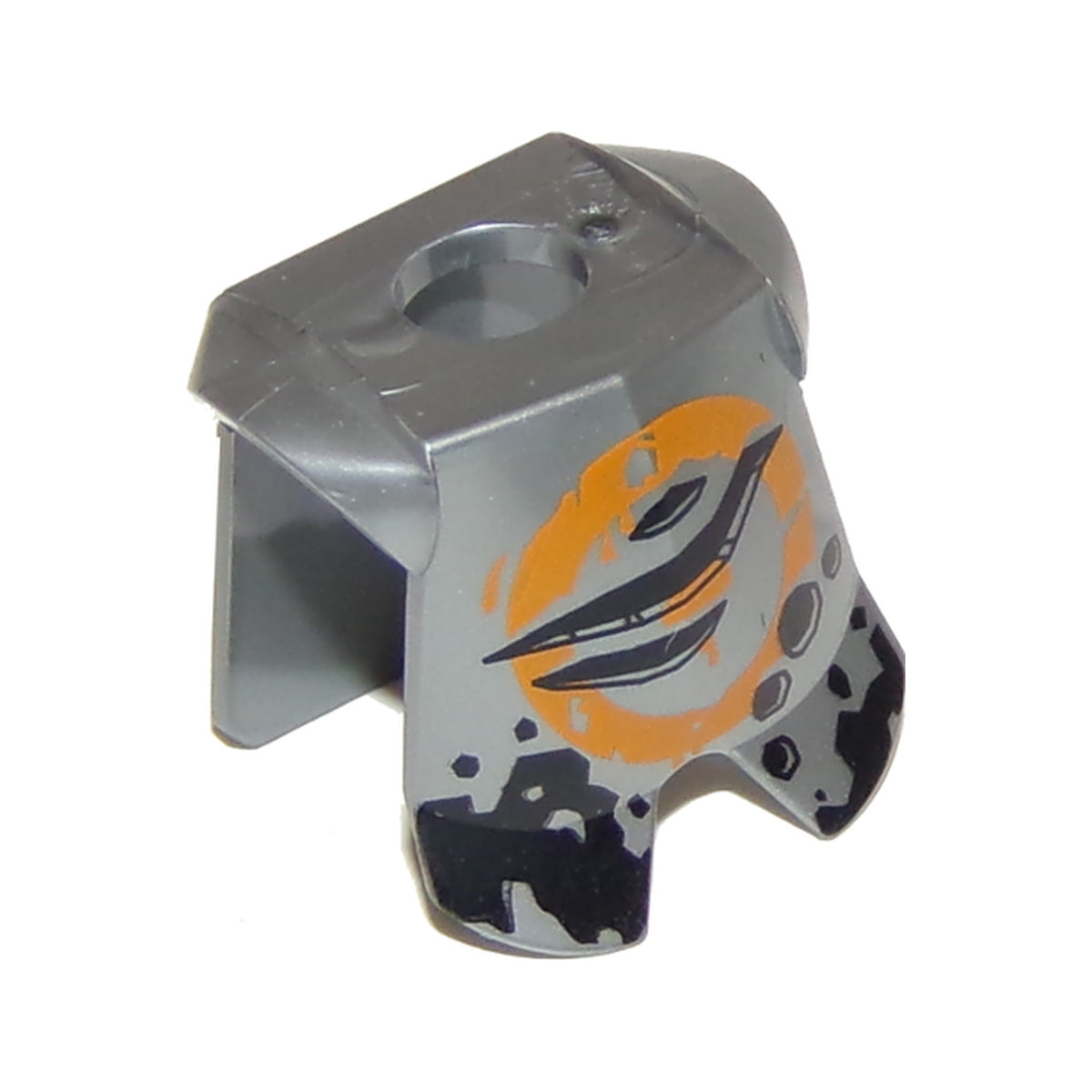 LEGO® Minifigure Armor Breastplate with Leg Protection with Orange Circle and Black Wear, Pitting, Holes and Claw Marks Pattern 2587pb34 silber