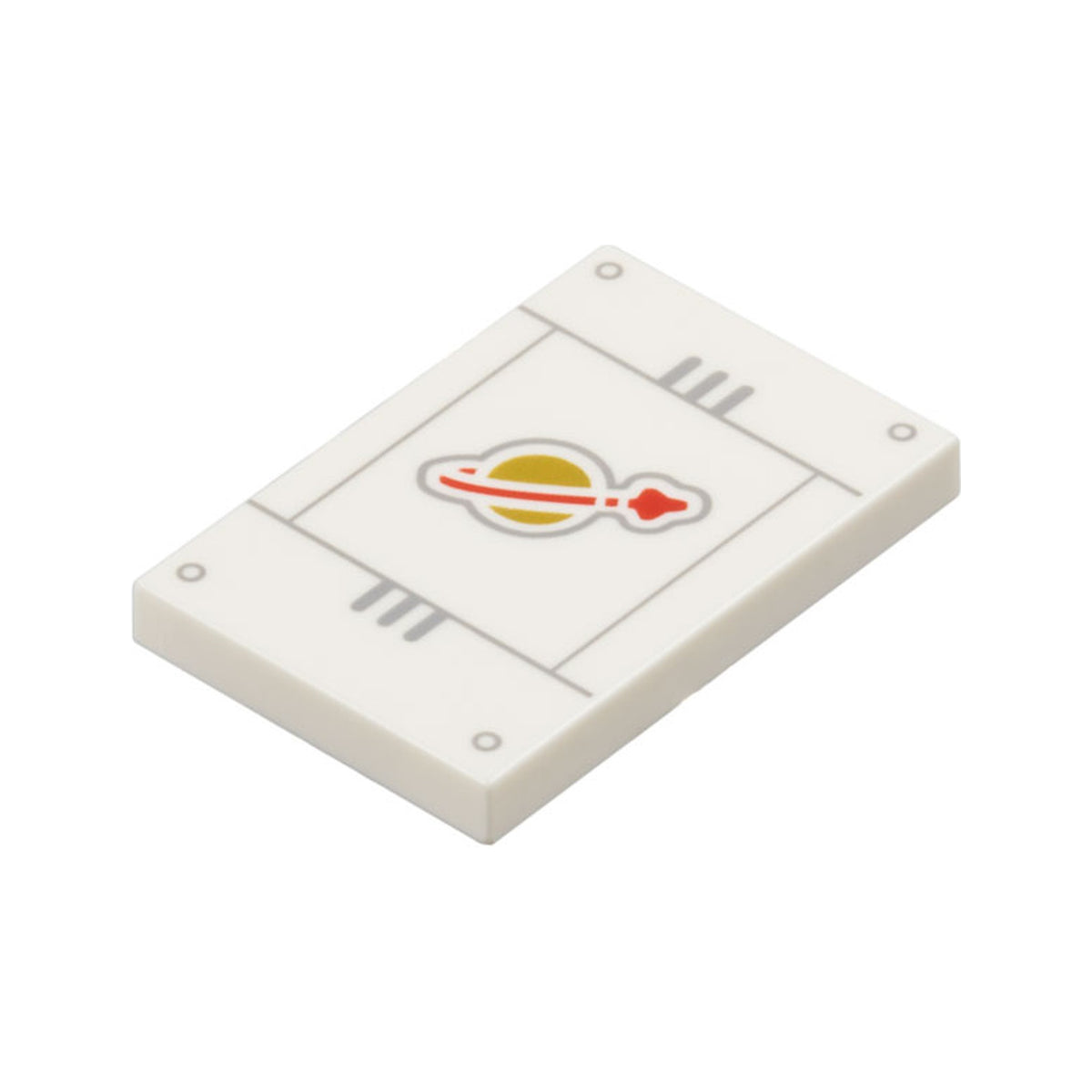 LEGO® Tile 2 x 3 with Gold and Red Classic Space Logo on Panel with Light Bluish Gray Lines and Rivets Pattern 26603pb416 weiss