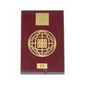 LEGO® Tile 2 x 3 with Passport Cover with Gold Square, Sphere with Lines and 2 x 2 Studs, and Biometric Symbol Pattern 26603pb509 dunkelrot