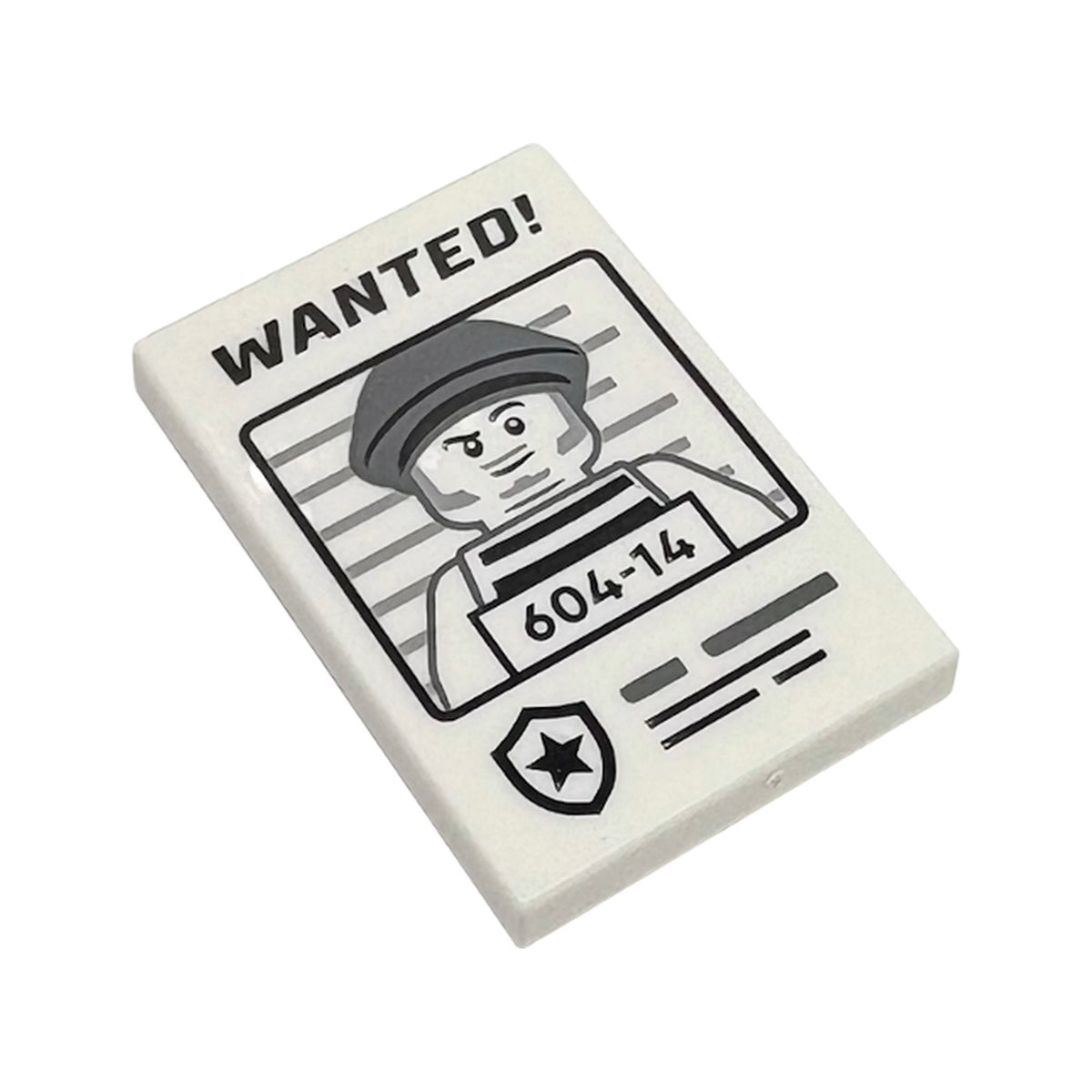 LEGO® Tile 2 x 3 with Black 'WANTED!' and Dark Bluish Gray Minifigure with '604-14' Pattern 26603pb520 weiss