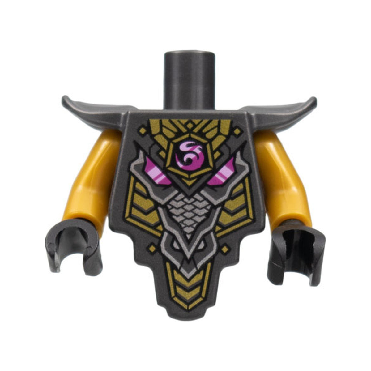 LEGO® Torso, Modified Short with Smooth Armor Breastplate with Shoulder Pads and Magenta Crystal, Gold and Silver Trim Pattern / Pearl Gold Arms / Black Hands 28680pb06c01 perldunkelgrau