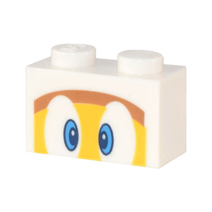 LEGO® Brick 1 x 2 with Dark Azure and Dark Blue Eyes on Yellow and Medium Nougat Background Pattern (Super Mario Boomerang Bro / Fire Bro / Hammer Bro / Ice Bro) 3004pb284