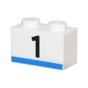 LEGO® Brick 1 x 2 with Black Number 1 and Blue Stripe Pattern 3004pb322