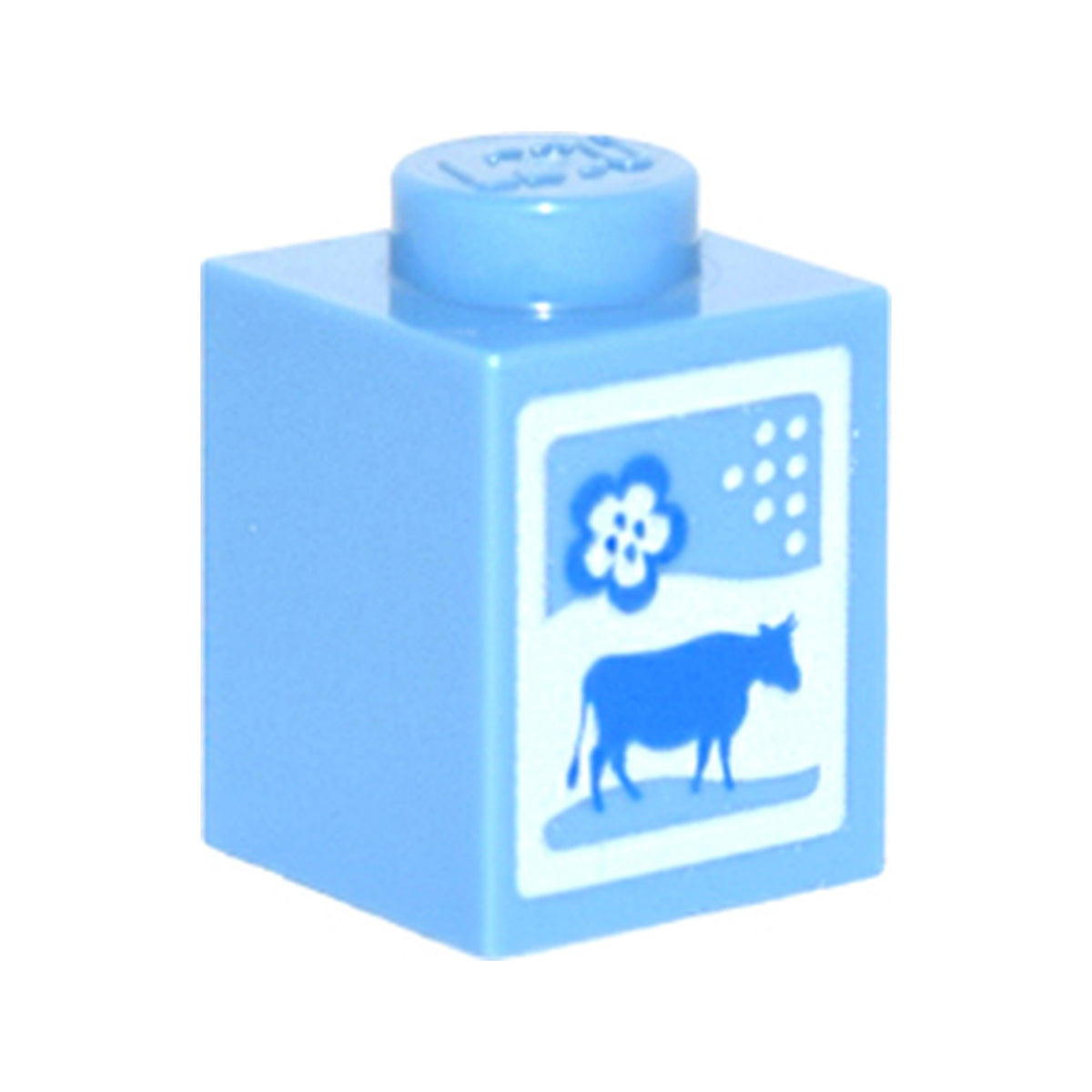LEGO® Brick 1 x 1 with Blue Cow and Flower on White Background Pattern (Milk Carton) 3005pb016 mittelblau