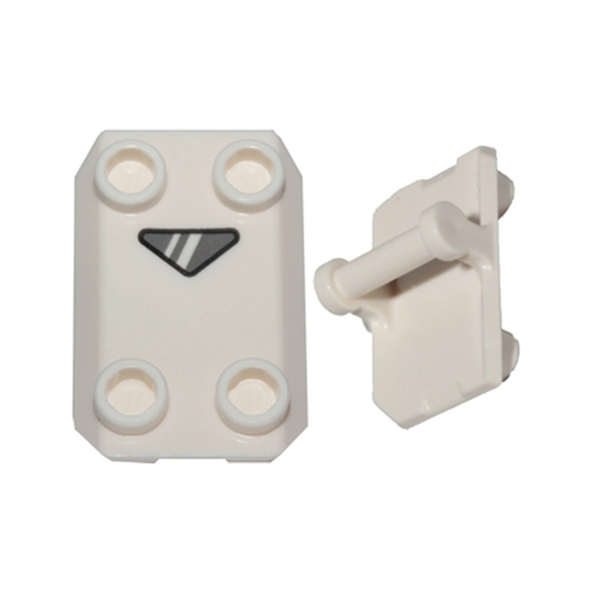 LEGO® Plate, Modified 2 x 3 Inverted with 4 Studs and Bar Handle on Bottom (Rocker Plate) with Dark Bluish Gray Triangle Pattern (SW Riot Shield) 30166pb01 weiss