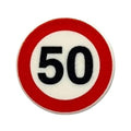 LEGO® Road Sign 2 x 2 Round with Clip with Black '50' in Red Circle Pattern 30261px2 weiss