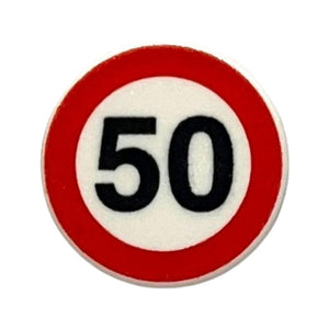 LEGO® Road Sign 2 x 2 Round with Clip with Black '50' in Red Circle Pattern 30261px2