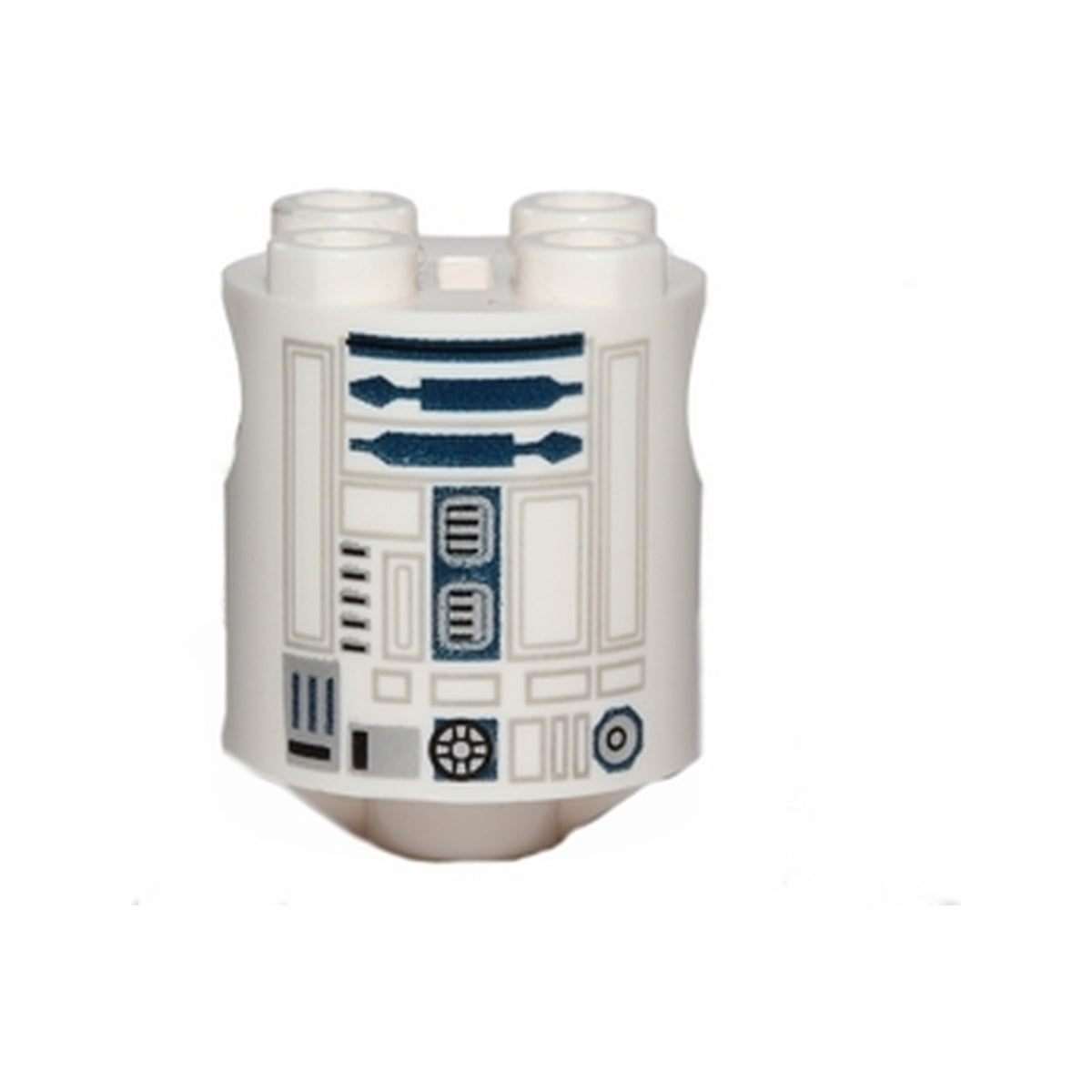 LEGO® Brick, Round 2 x 2 x 2 Robot Body with Bottom Axle Holder (x Shape / + Orientation) with Light Bluish Gray and Dark Blue Lines and Droid Details Pattern (SW R2-D2 / R3-T2) 30361cpb025 weiss