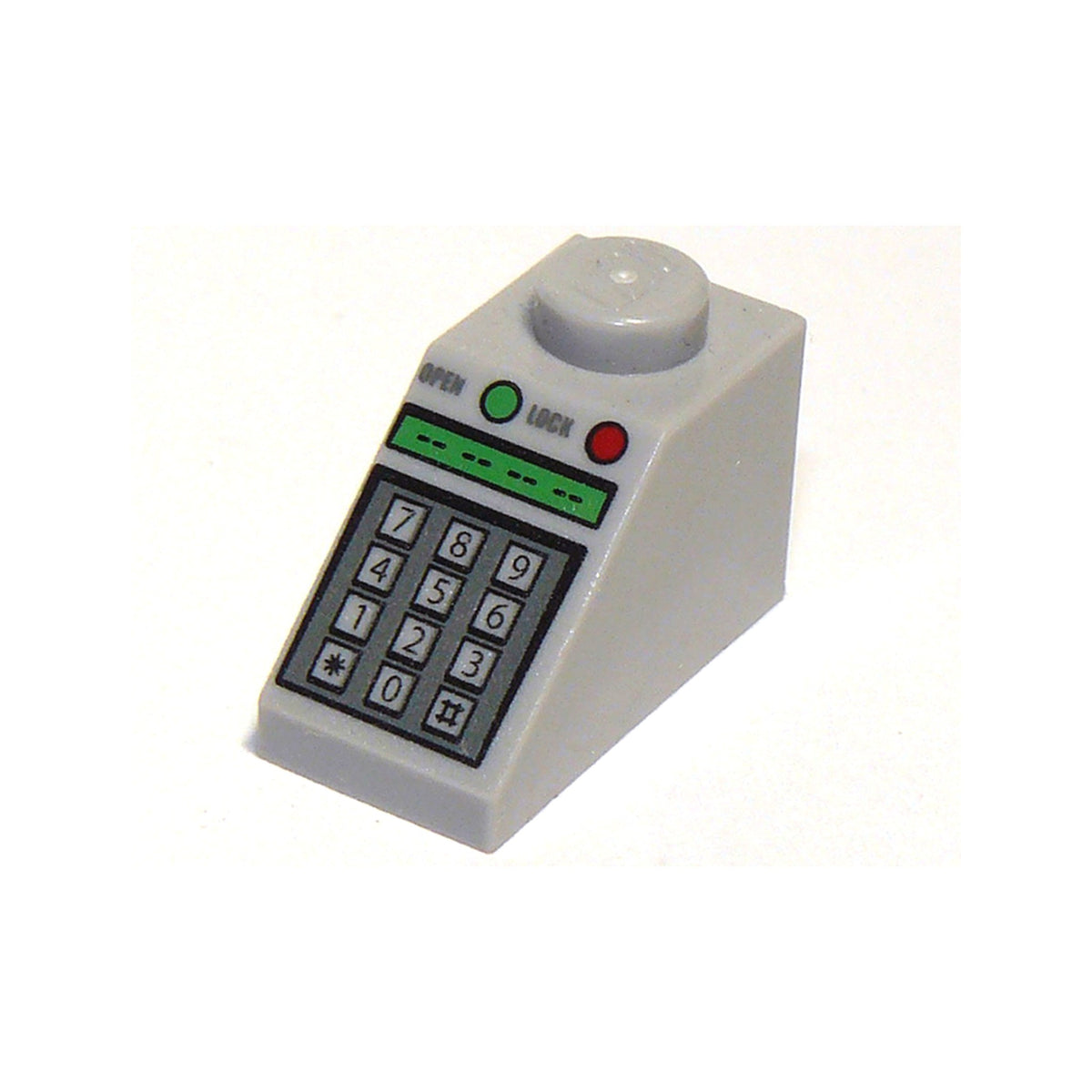 LEGO® Slope 45 2 x 1 with Number Keypad, 'OPEN', 'LOCK', and Green and Red Buttons Pattern 3040pb010 hellgrau