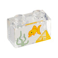 LEGO® Brick 1 x 2 without Bottom Tube with Fish Tank with Goldfish, Sand Green Seaweed and Yellow Pyramid Pattern 3065pb22 transparent