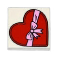 LEGO® Tile 2 x 2 with Red Heart Present / Gift Box with Bright Pink Ribbon with Bow Pattern 3068pb0924 weiss