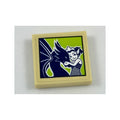 LEGO® Tile 2 x 2 with Framed Picture of Dark Blue Dragon and Rosalyn Nightshade on Lime Background Pattern (Sticker) - Set 41187 3068pb1123 beige