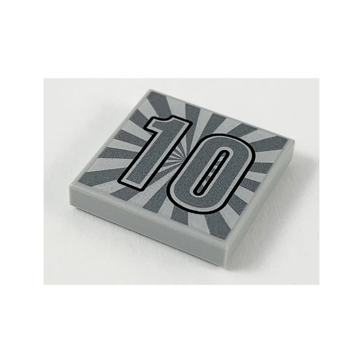 LEGO® Tile 2 x 2 with Silver Number '10' and Radiating Beams Pattern 3068pb1321 hellgrau