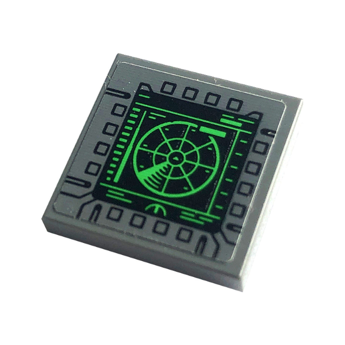 LEGO® Tile 2 x 2 with Display Screen with Green Radar and Black Squares Pattern (Sticker) - Set 76240 3068pb2128 dunkelgrau
